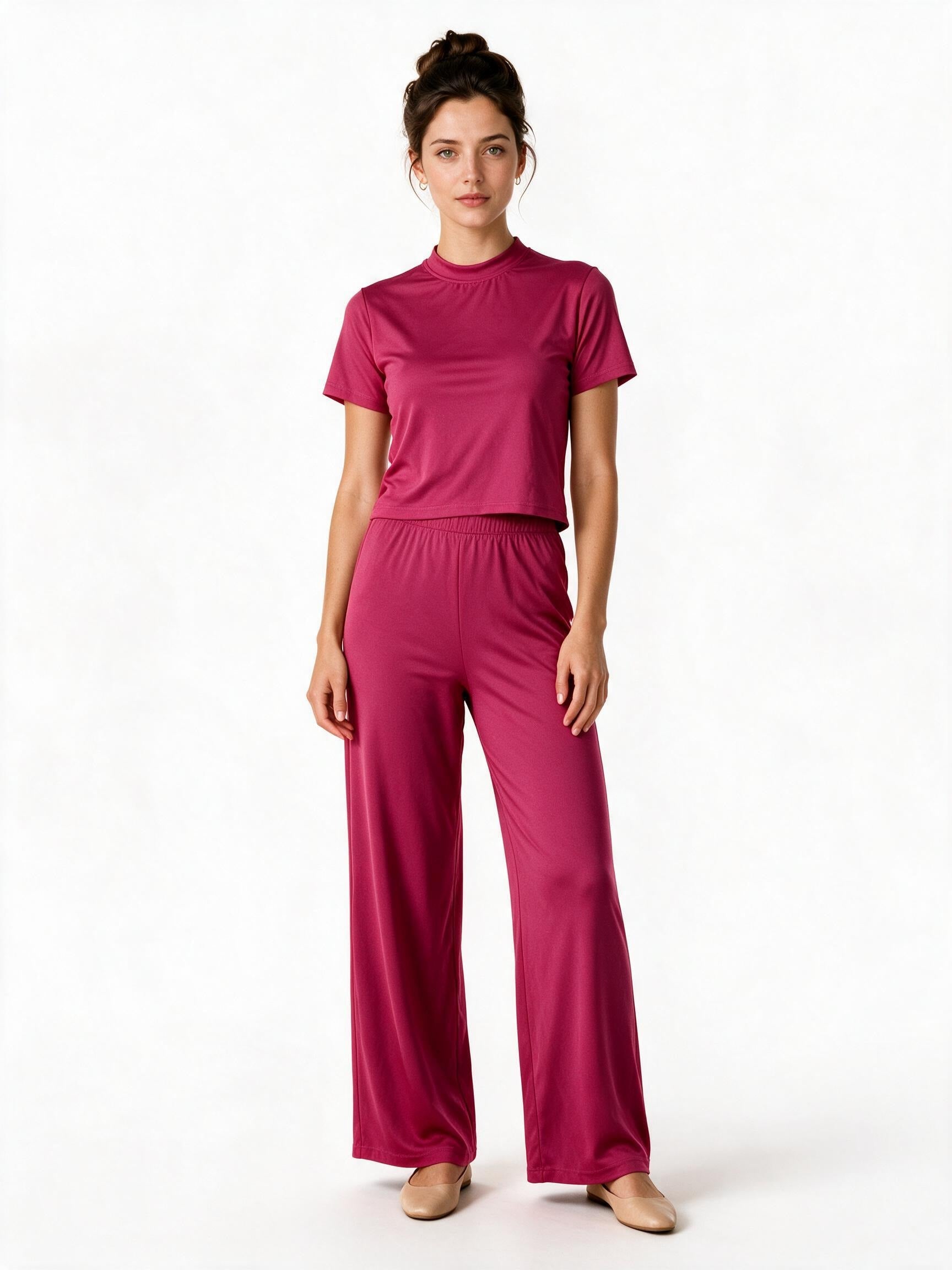 Pink top and wide-leg trousers set