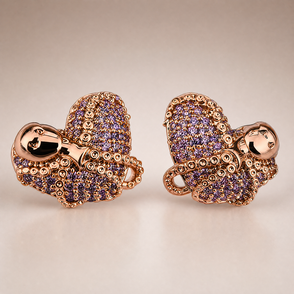 Rose Gold Heart Stud Earrings – worn