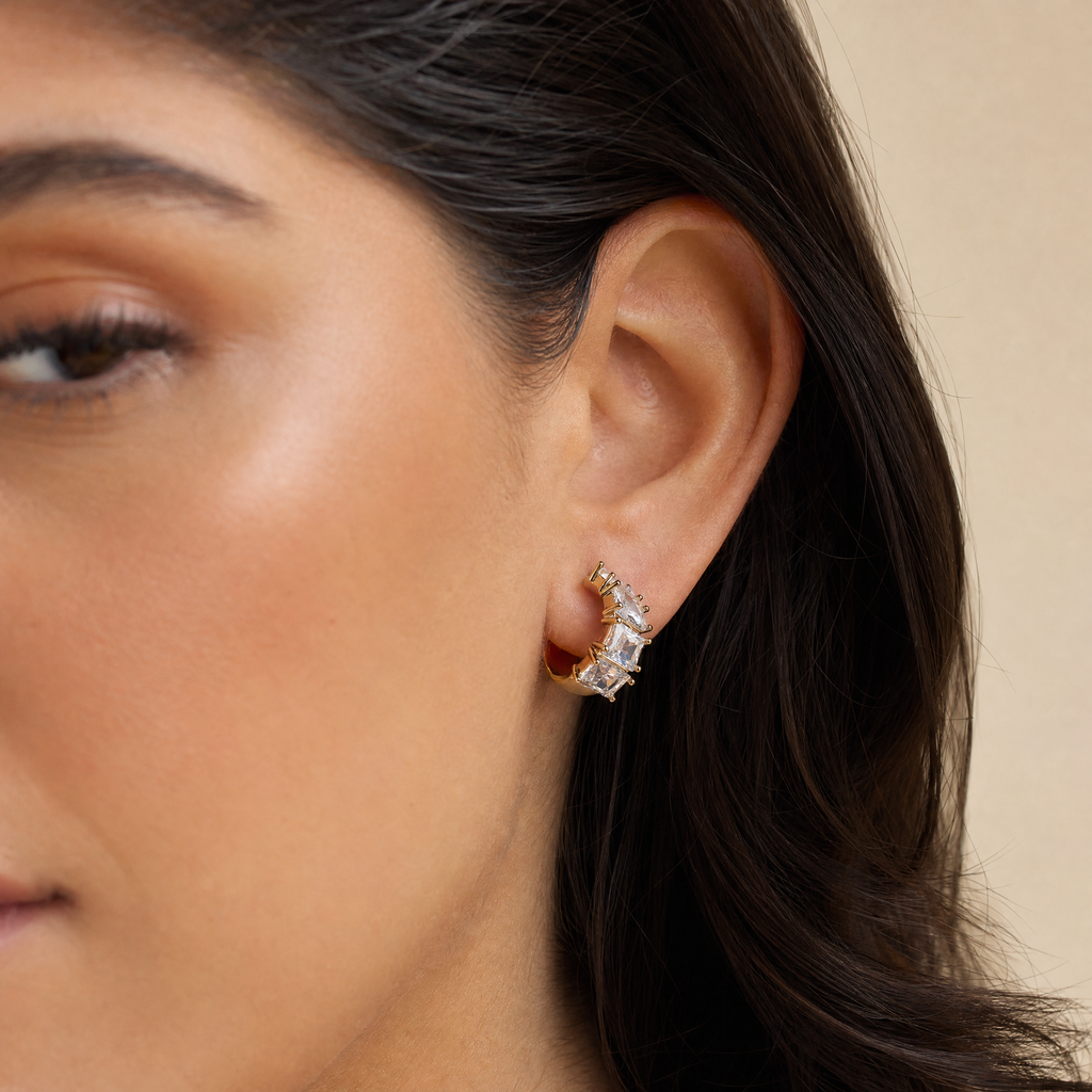 Gold C-Hoop Crystal Earrings – worn