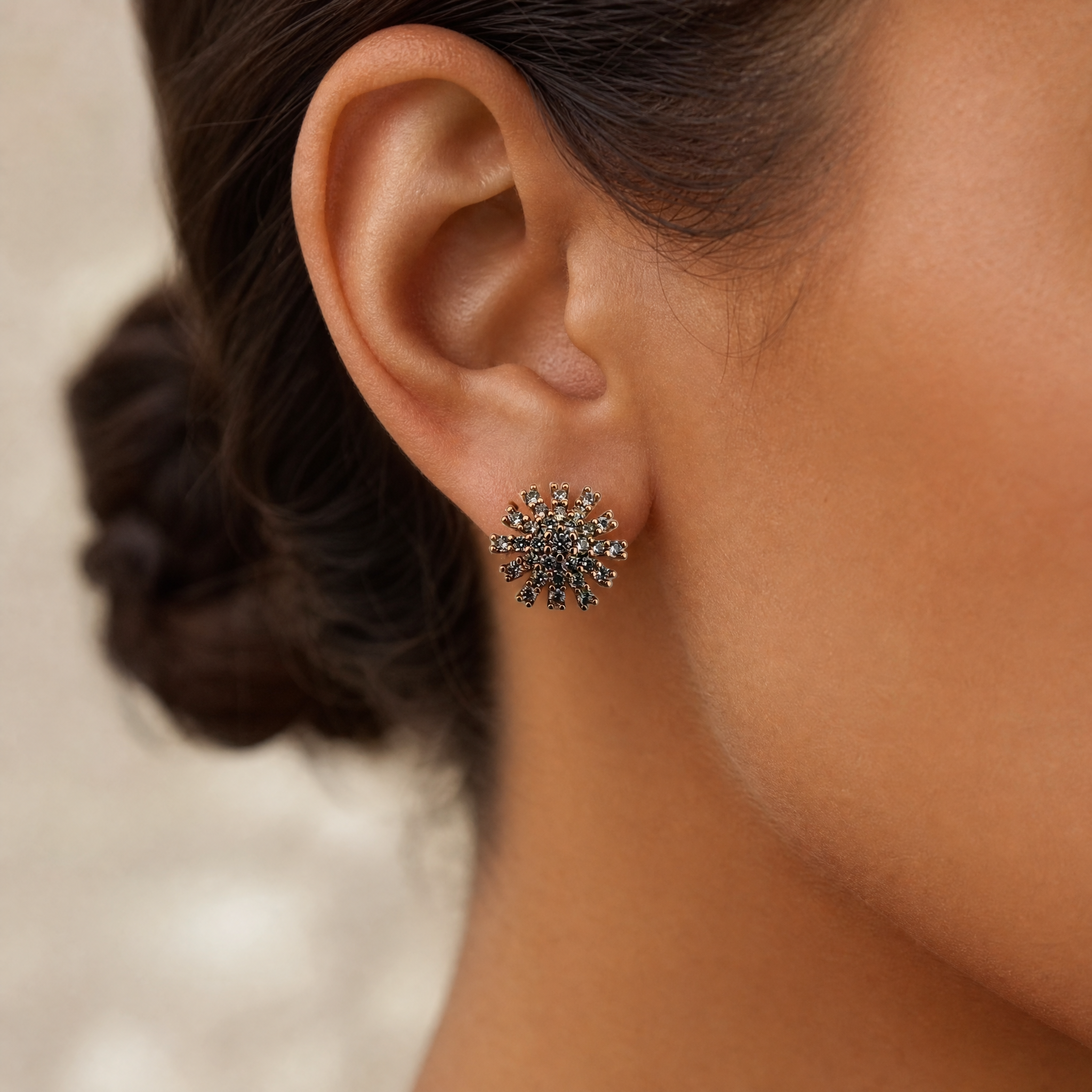 Rose Gold Starburst Stud Earrings – worn