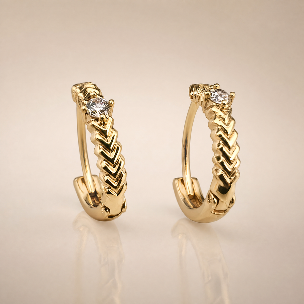 Gold Chevron Hoop Earrings – worn