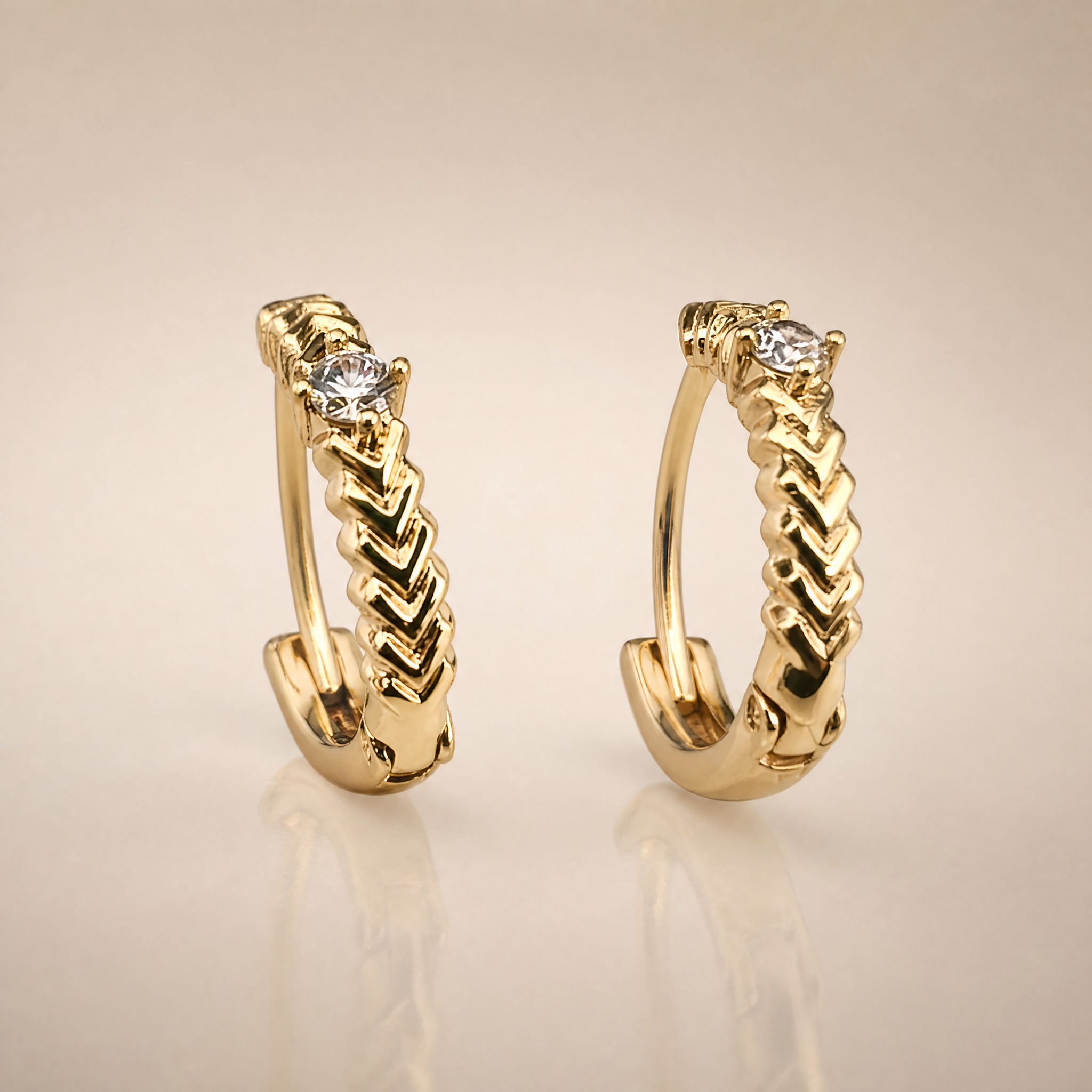Gold Chevron Hoop Earrings – worn