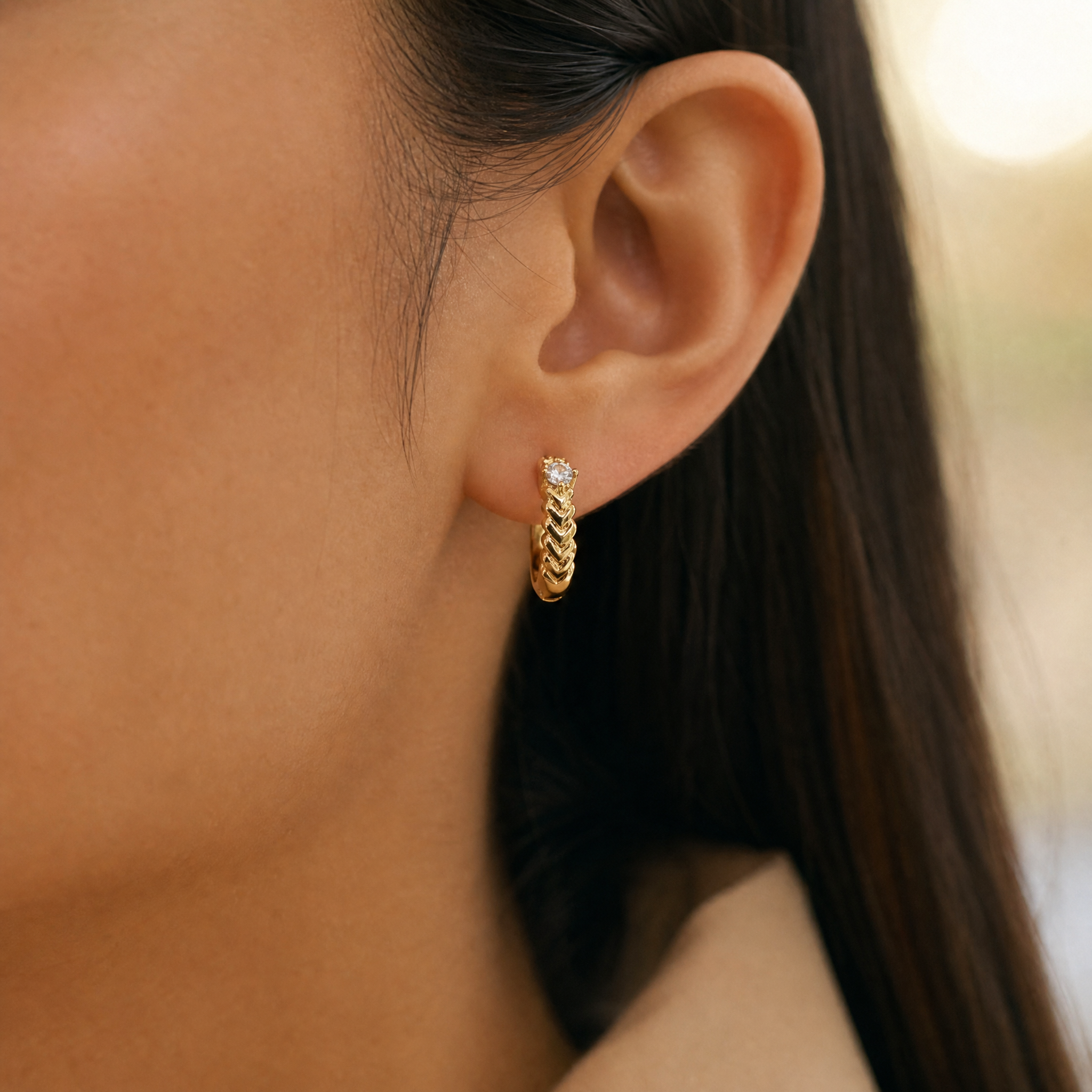 Gold Chevron Hoop Earrings – detail