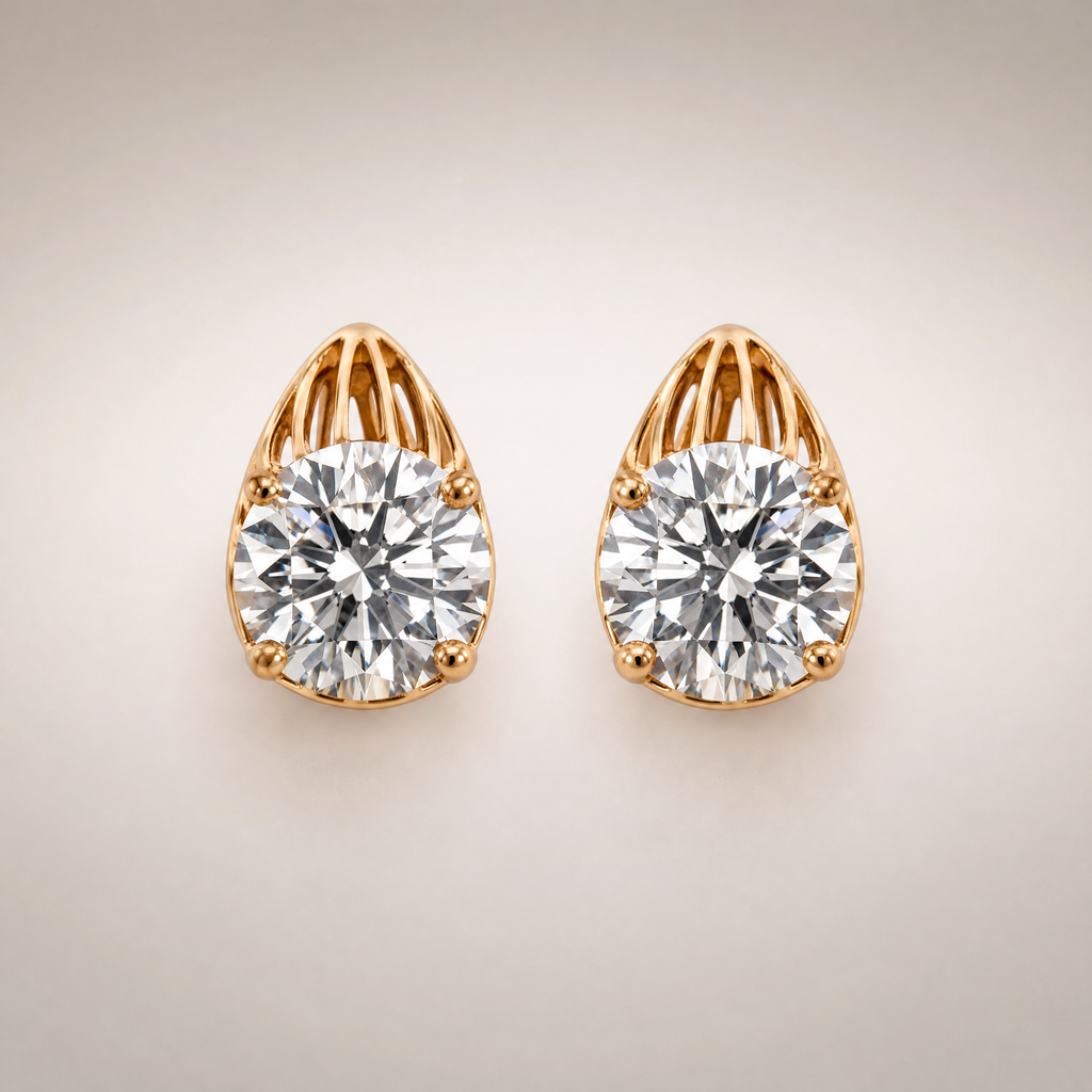 Rose Gold Teardrop Solitaire Studs – detail