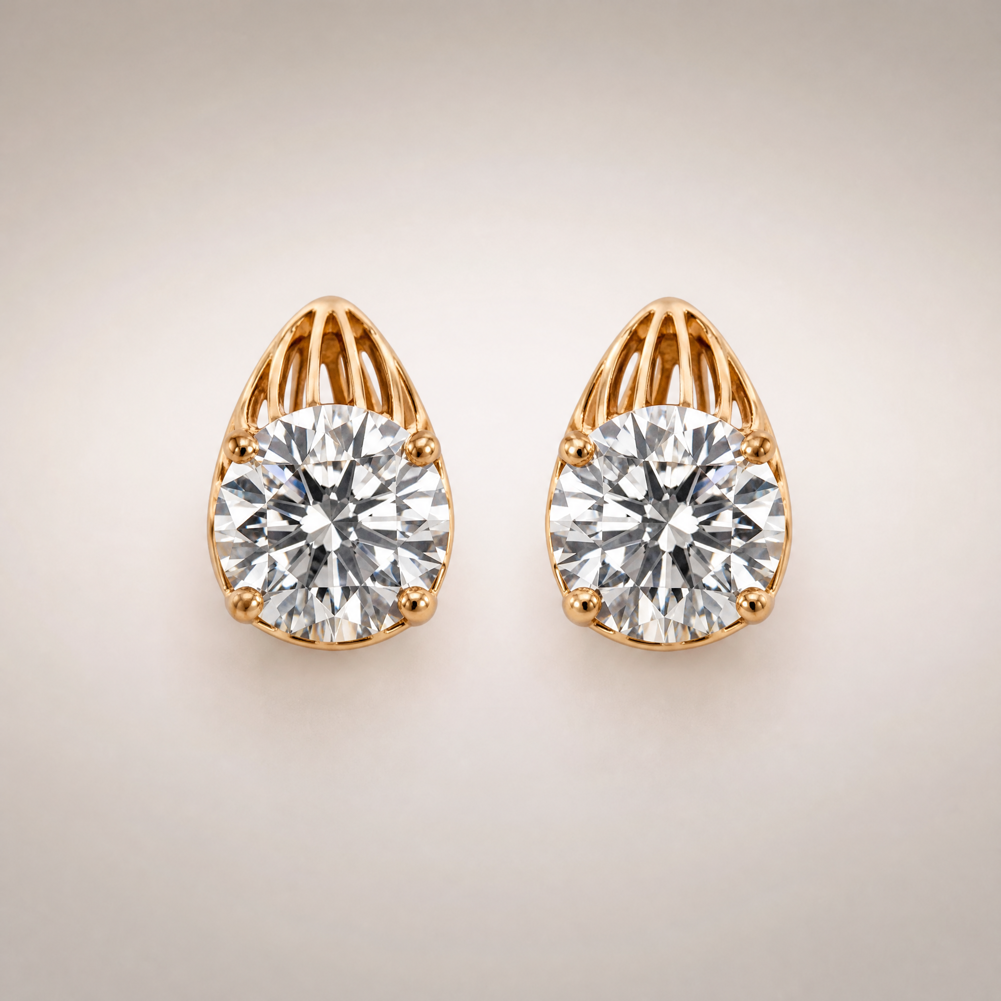Rose Gold Teardrop Solitaire Studs – detail