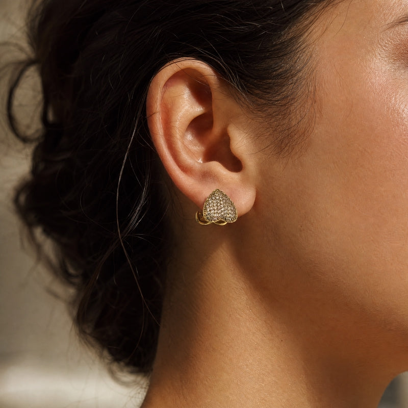 Gold Pavé Heart Stud Earrings – worn