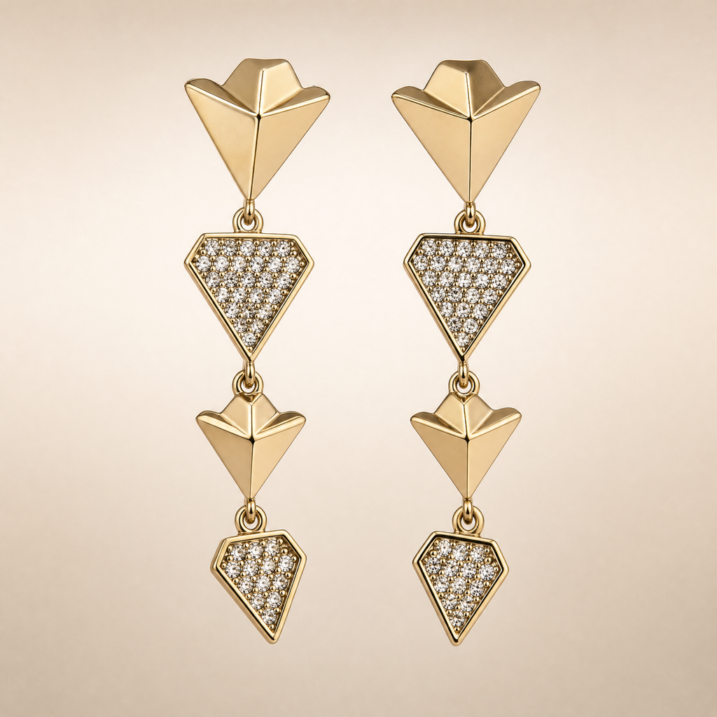 Gold Geometric Diamond Drop Earrings – detail