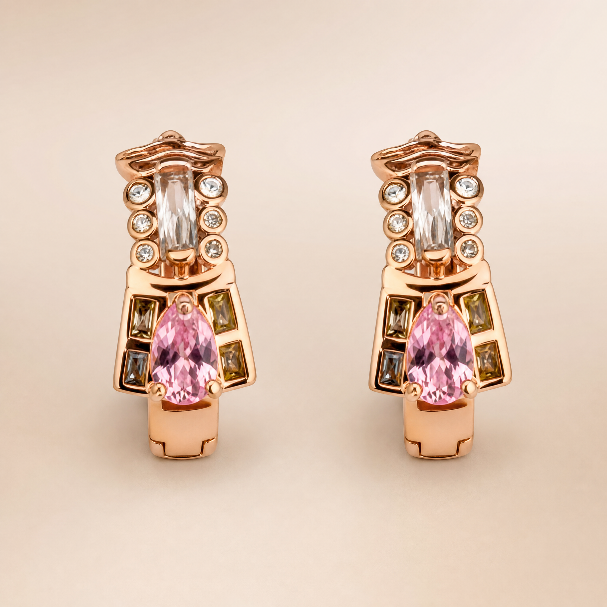 Rose Gold Pink Crystal Huggies – worn