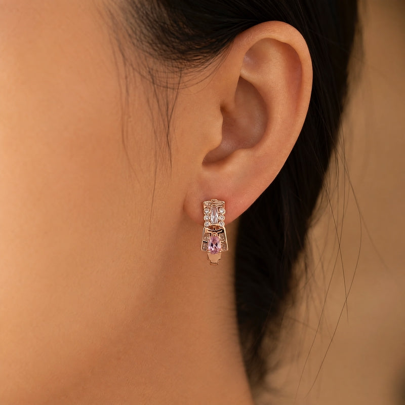 Rose Gold Pink Crystal Huggies – detail