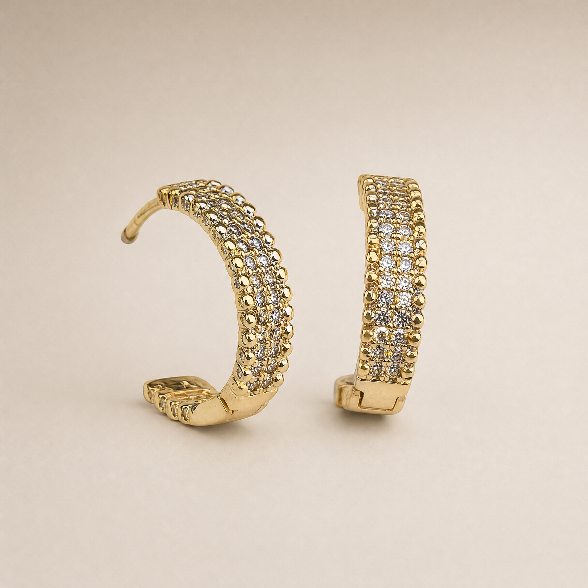 Gold Pavé C-Hoop Huggies – detail