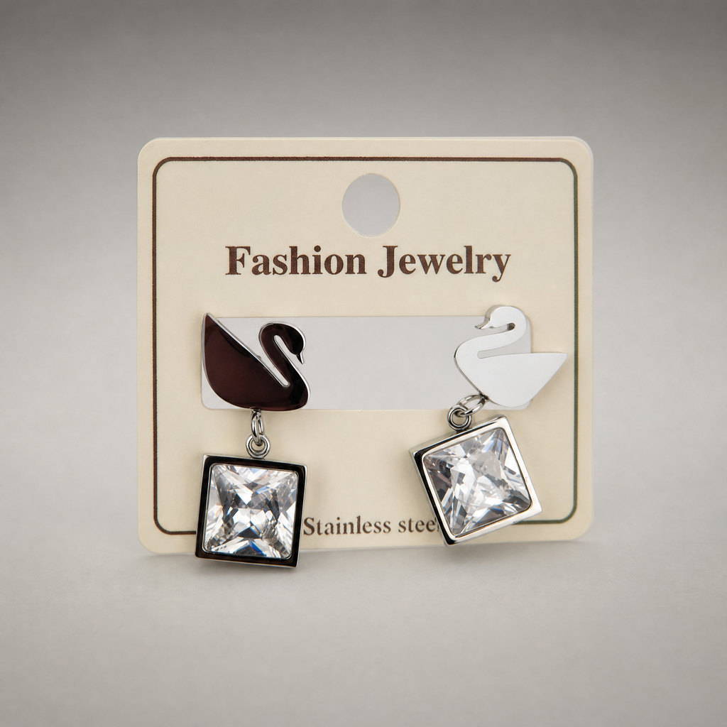 Swan Drop Earrings – Black & White – detail