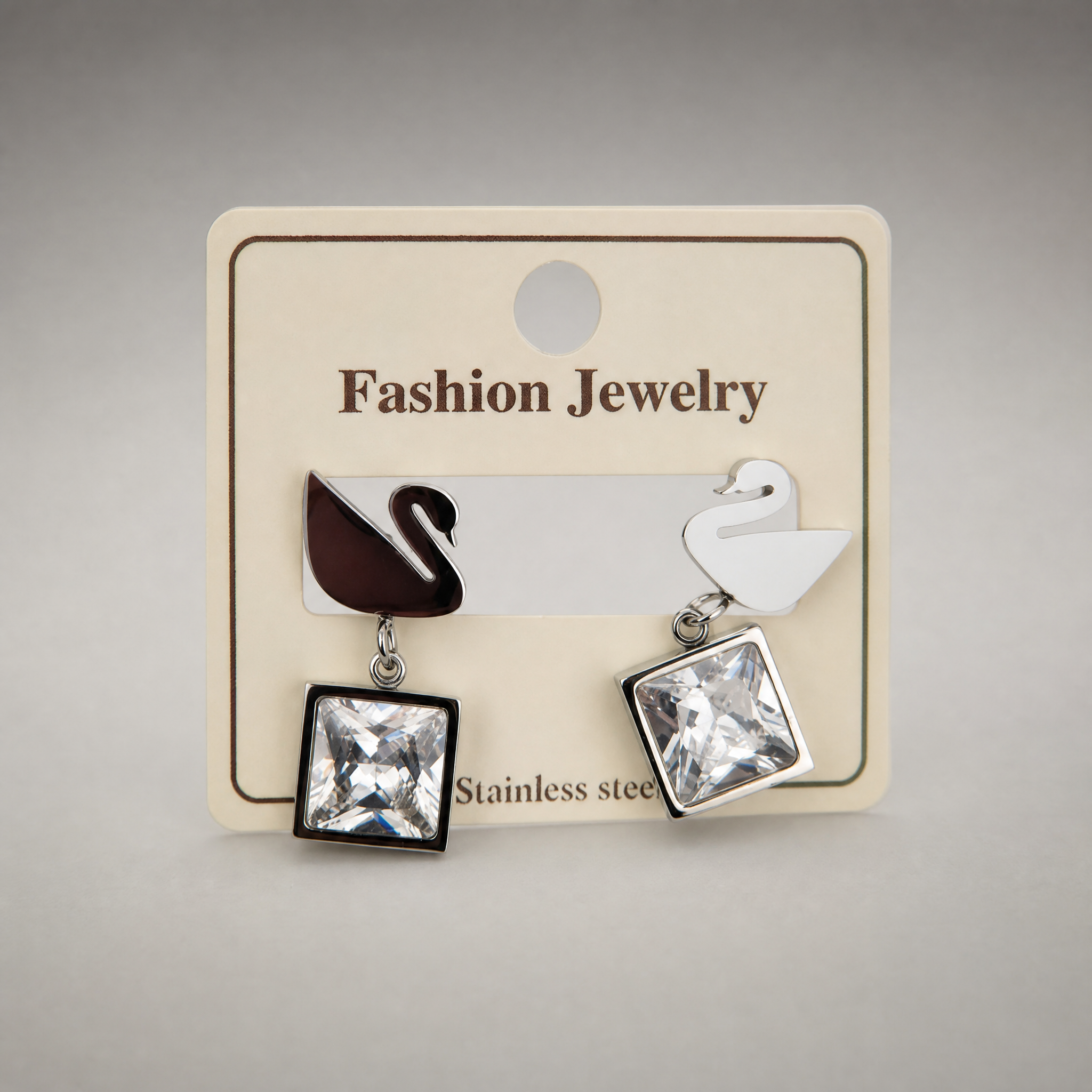 Swan Drop Earrings – Black & White – detail