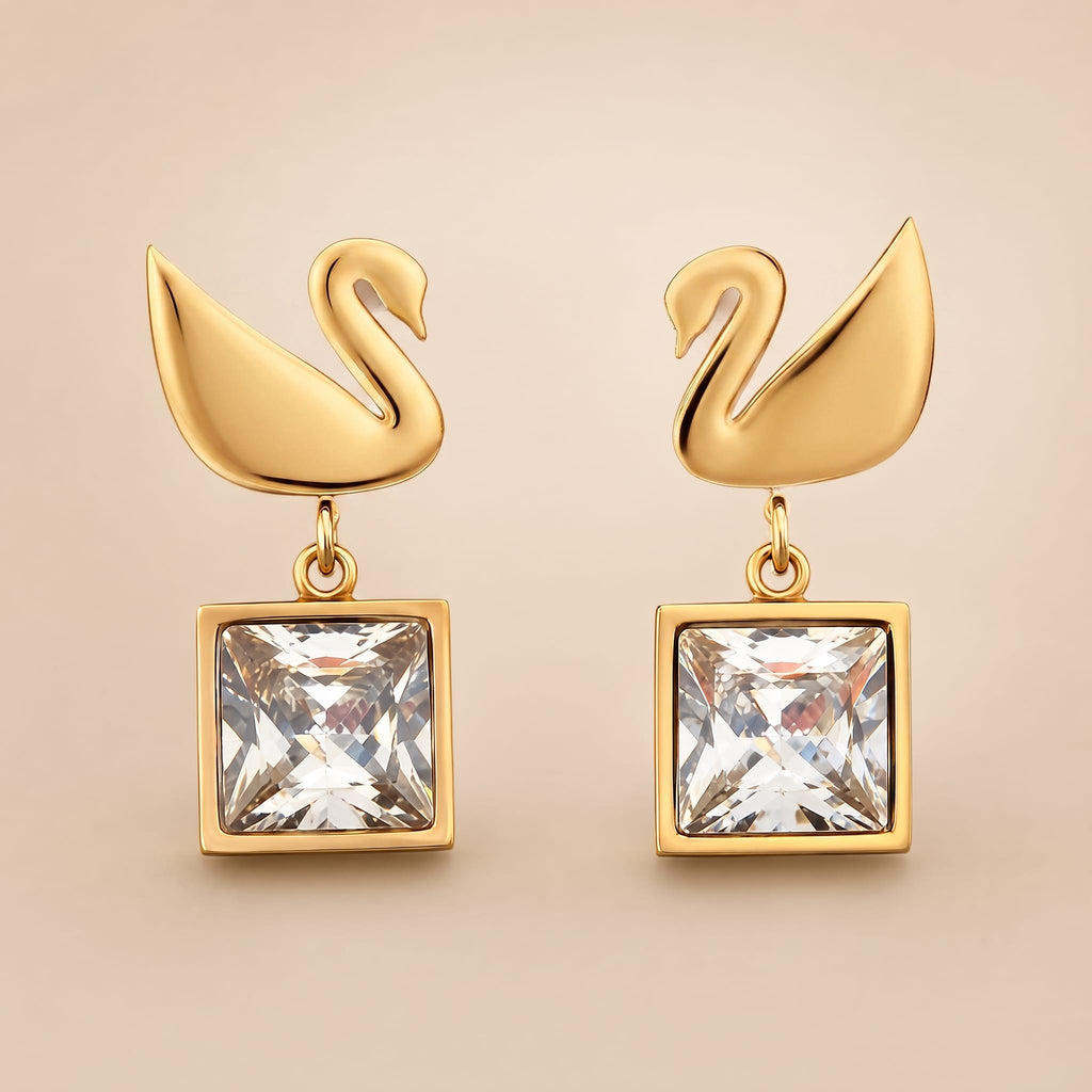 Swan Drop Earrings – Rose Gold & Black