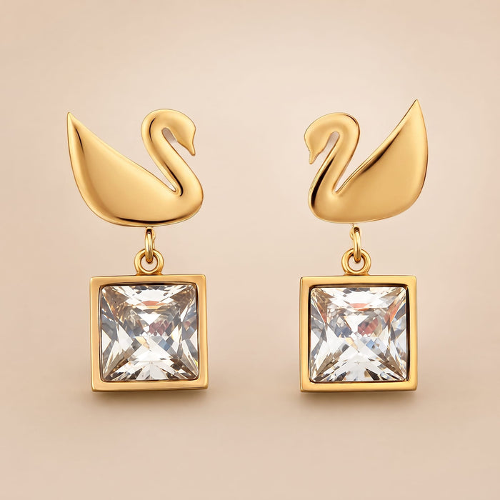 Swan Drop Earrings – Rose Gold & Black