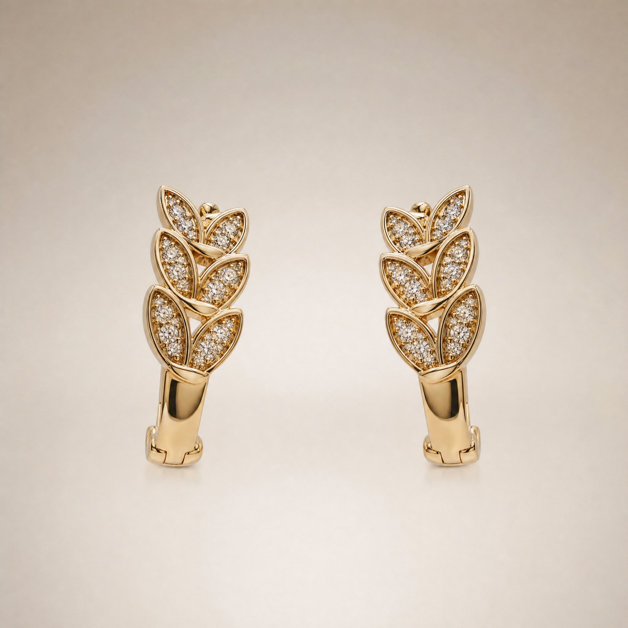 Gold Laurel Leaf Huggies – worn