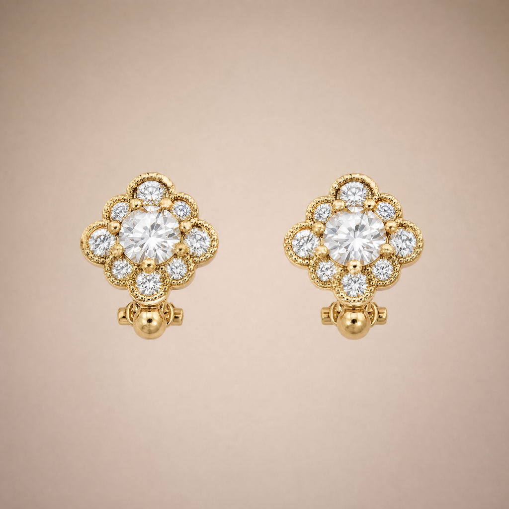 Gold Flower Cluster Huggies – worn