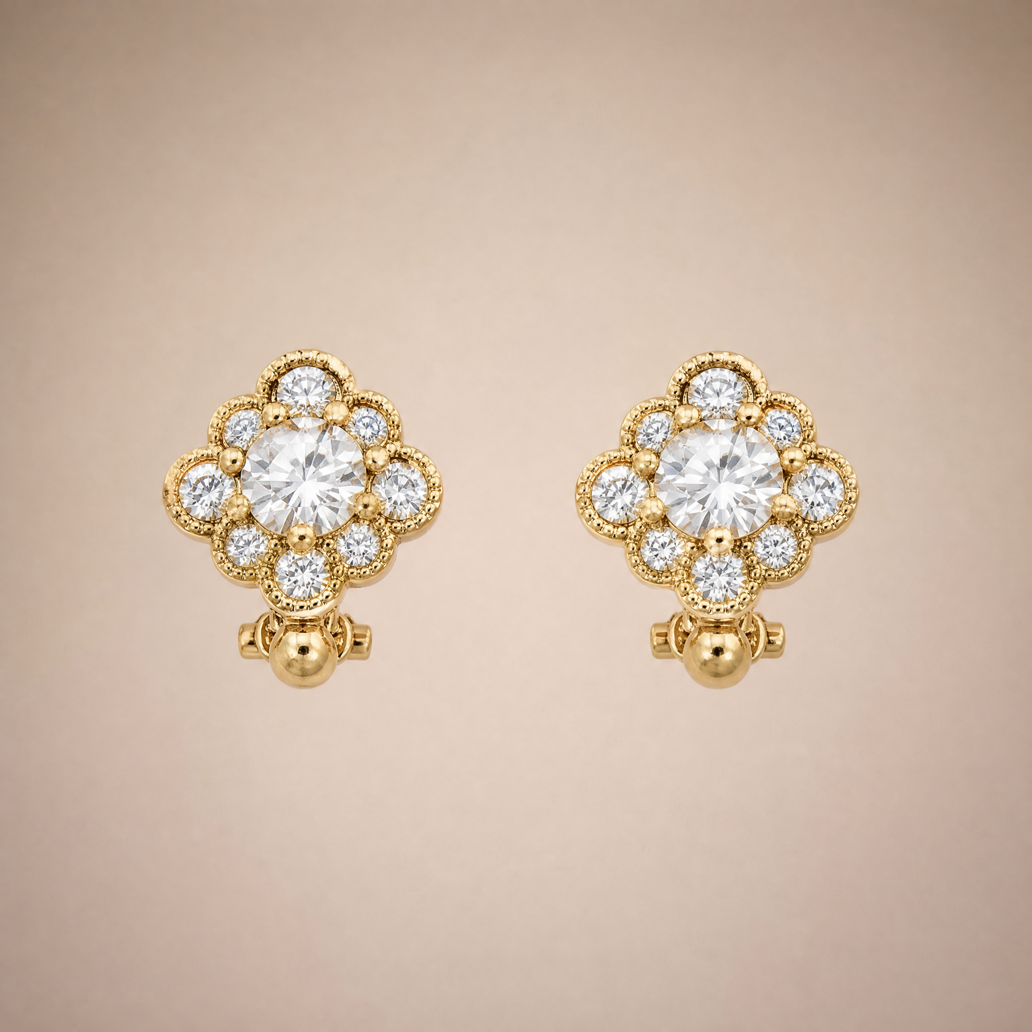 Gold Flower Cluster Huggies – worn