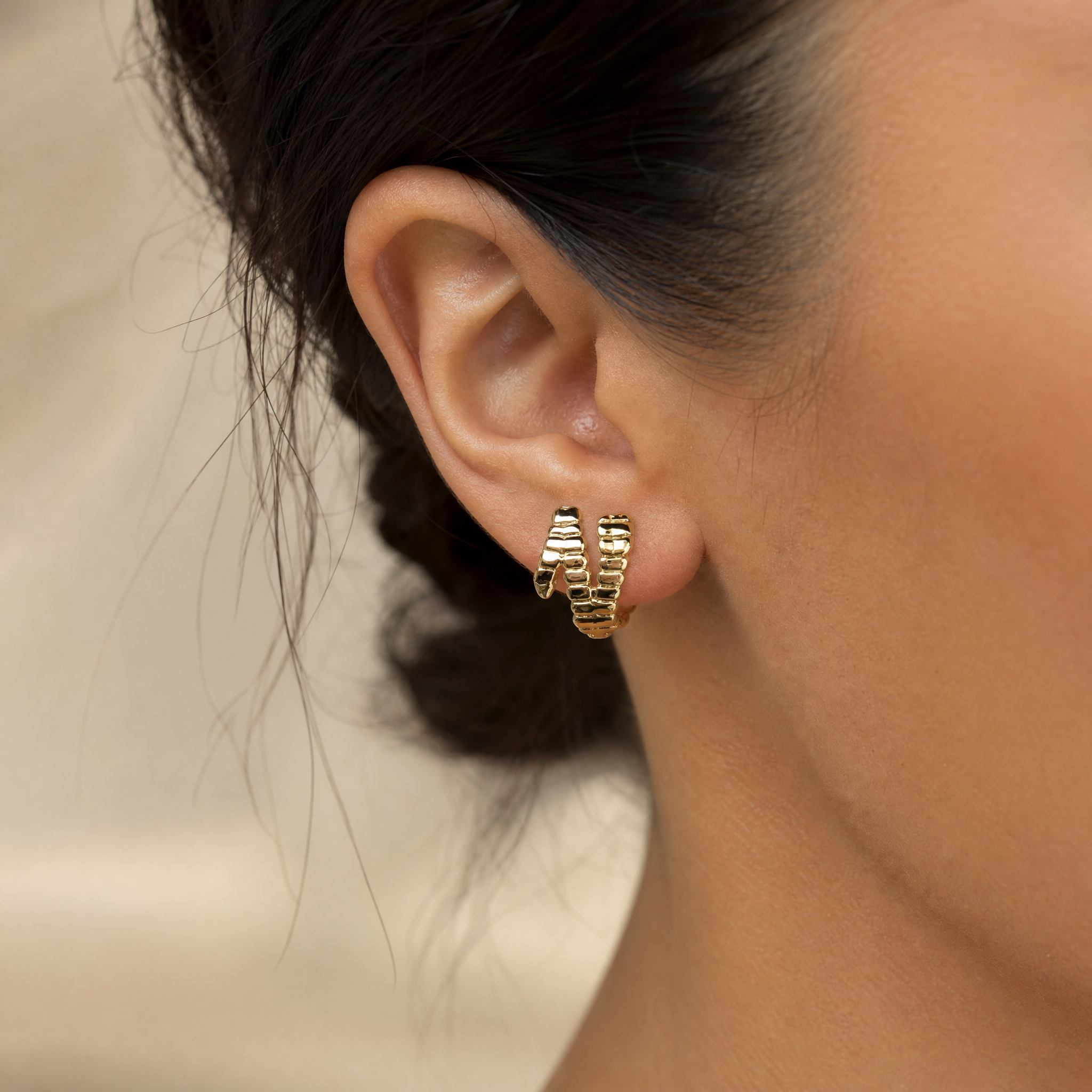 Gold Textured Huggie Earrings – worn