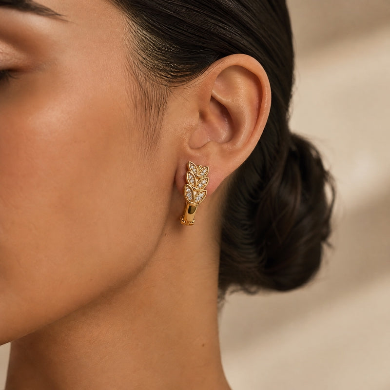 Gold Pavé Hoop Earrings – worn