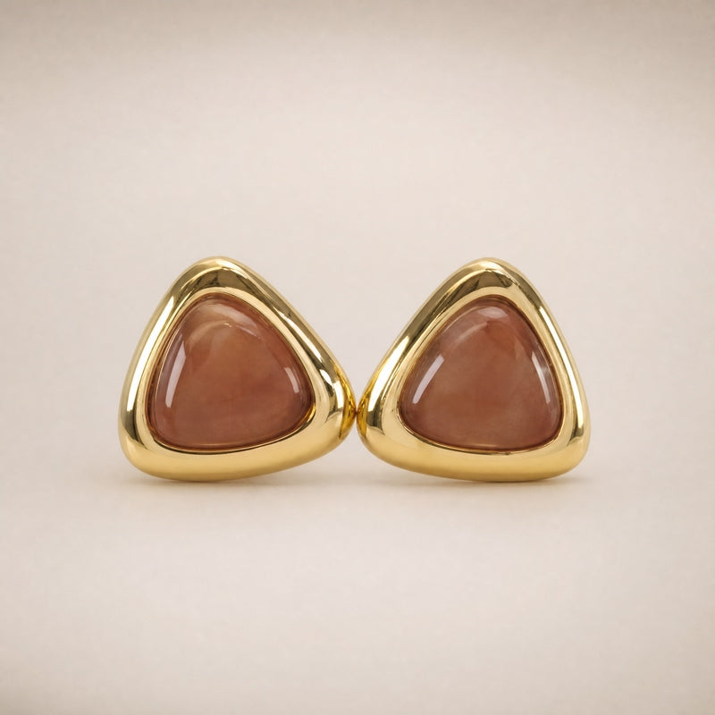 Gold chunky bezel studs, blush marbled triangular stone