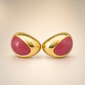Gold chunky dome studs, magenta-pink enamel inlay