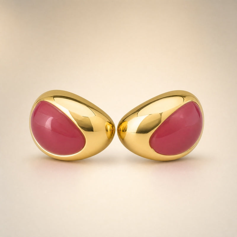 Gold chunky dome studs, magenta-pink enamel inlay