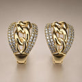 Gold CZ pavé cuban-link C-hoop huggies