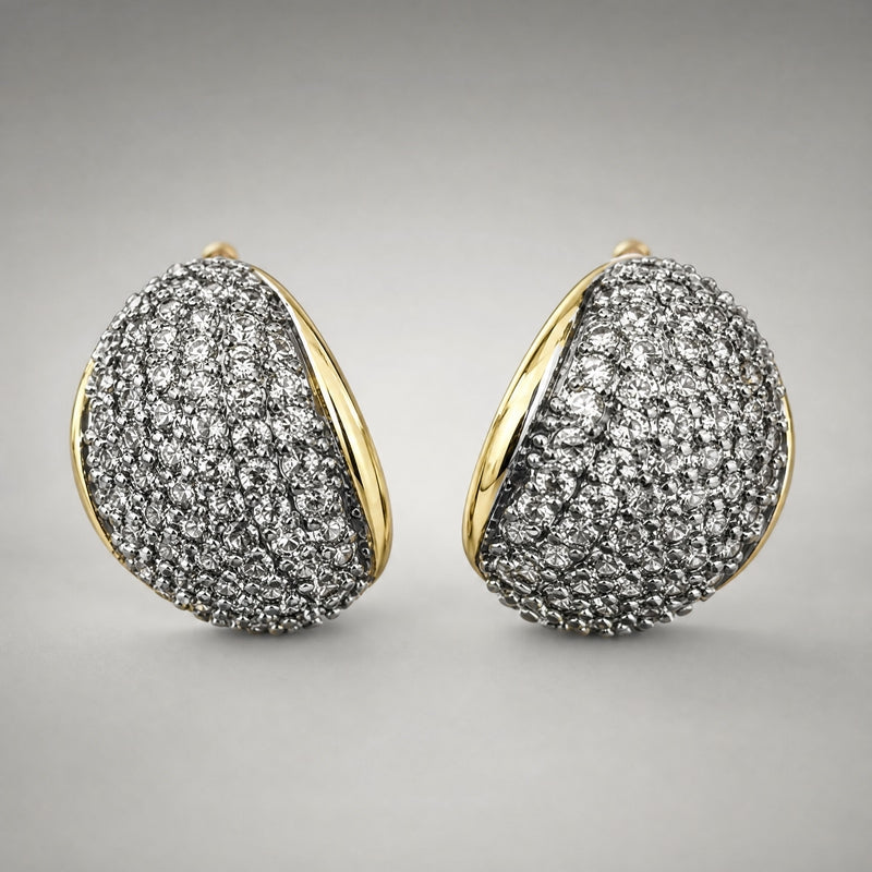 Gold & hematite chunky C-hoop huggies, black CZ pavé dome