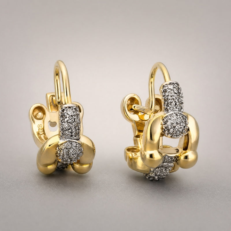 Gold two-tone huggie hoops, hematite CZ pavé bar