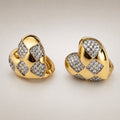 Gold puffed-heart studs, harlequin CZ pavé lattice