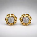 Gold openwork flower-frame studs, clear CZ pavé centre