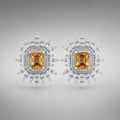 Silver CZ starburst studs, emerald-cut champagne centre