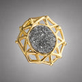Gold openwork flower-frame studs, black CZ pavé centre