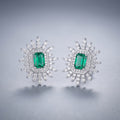 Silver CZ starburst studs, emerald-cut green centre
