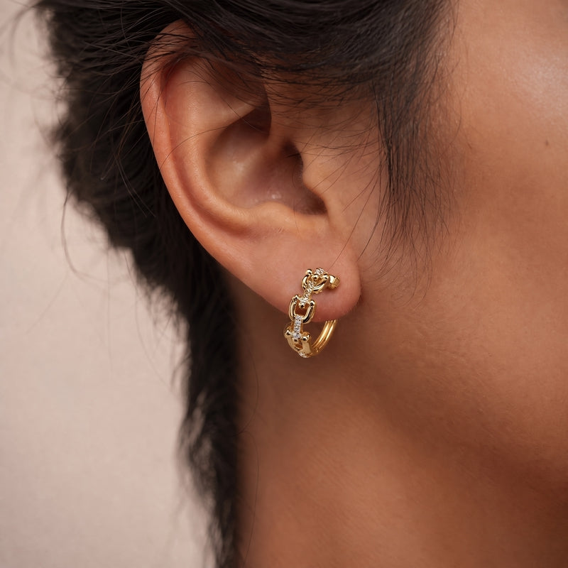 Gold CZ hardware-link huggie hoops