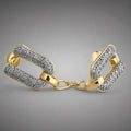 Gold elongated oval-link huggie hoops, black CZ pavé
