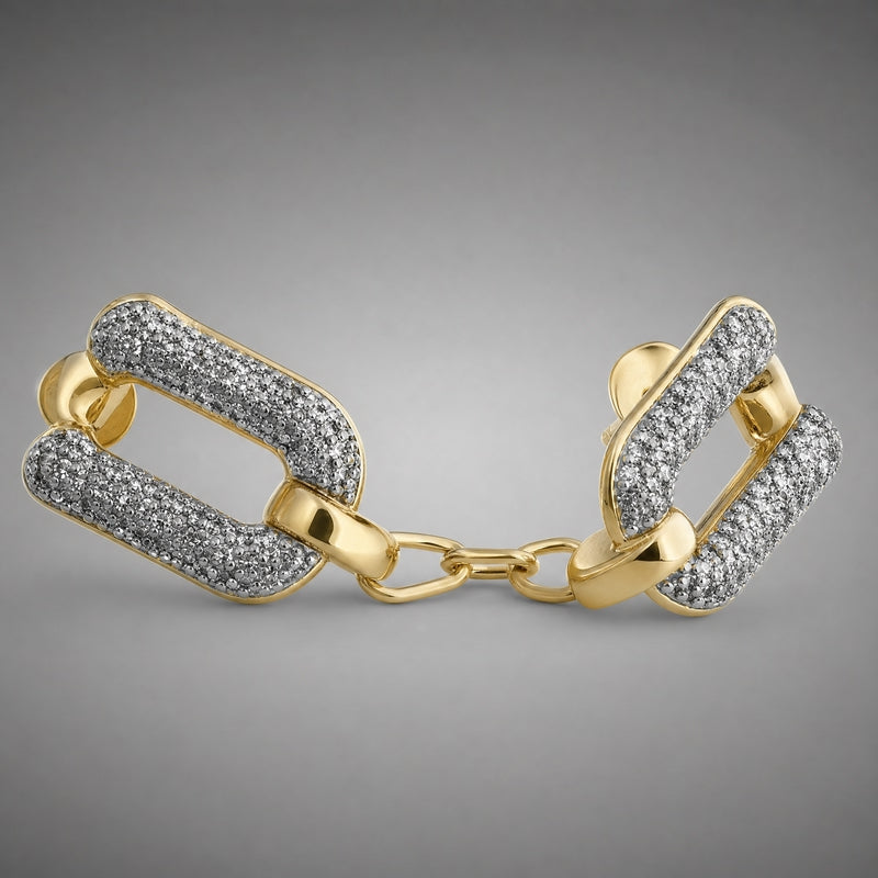 Gold elongated oval-link huggie hoops, black CZ pavé