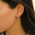 Silver 3-pair stud set: pink CZ heart halo + two CZ solitaires