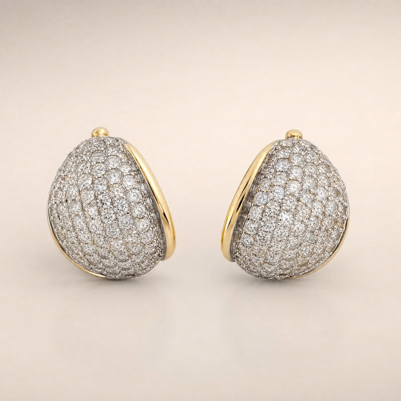Gold & silver two-tone dome huggies, CZ micro-pavé