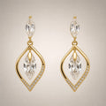 Gold drop earrings, marquise CZ in open pavé leaf frame