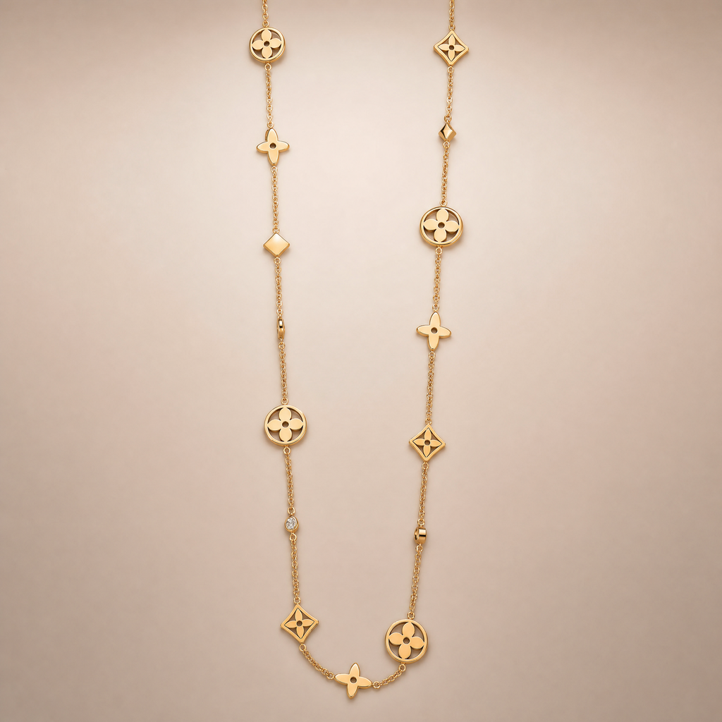 Gold Flower Station Necklace – worn