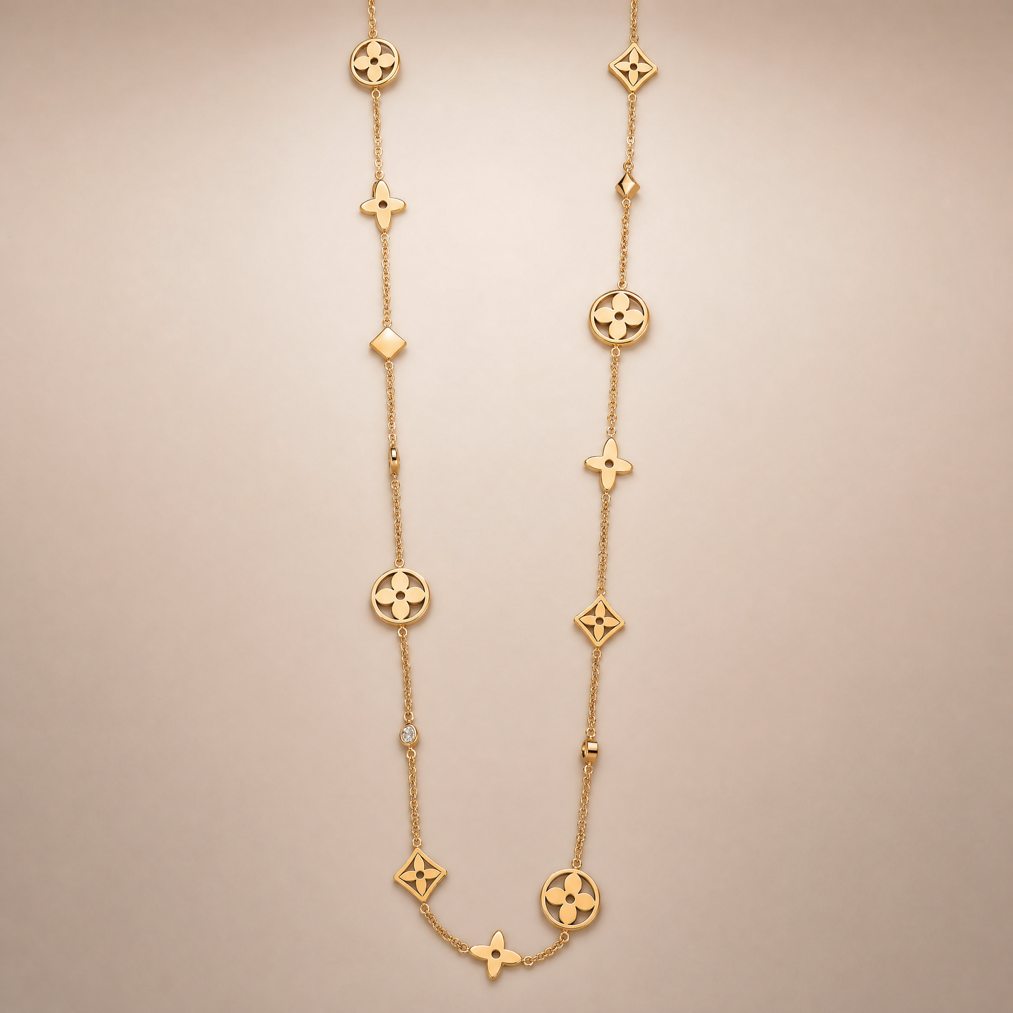 Gold Flower Station Necklace – worn