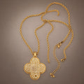 Gold rope-chain necklace with CZ pavé clover pendant