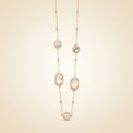 Gold beaded-chain long necklace, clear crystal bezel stations
