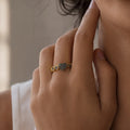 Gold open adjustable ring, CZ pavé hearts band