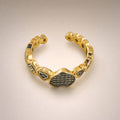 Gold open adjustable ring, CZ pavé hearts band