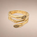 Gold bamboo-style wrap bypass ring, CZ pavé oval tips