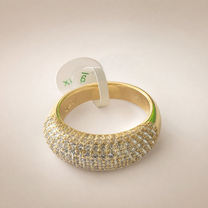 Gold chunky dome ring, full CZ micro-pavé