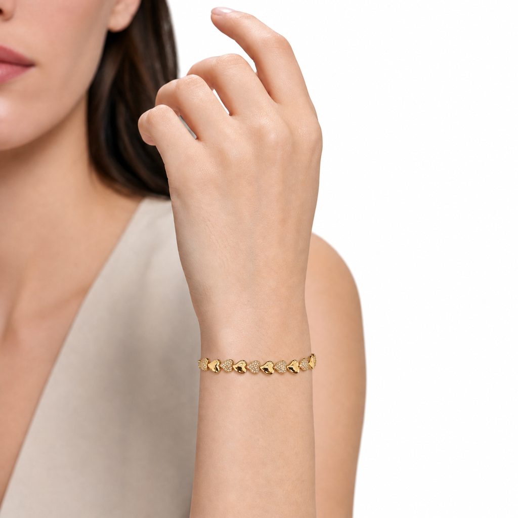 Gold Heart Pave Link Bracelet