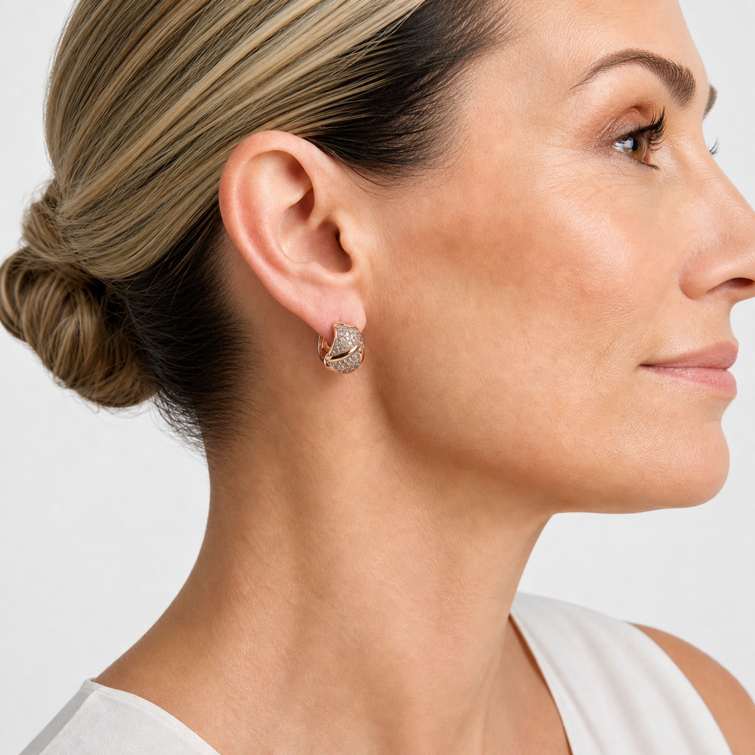 Rose Gold Pave Dome Huggie Earrings